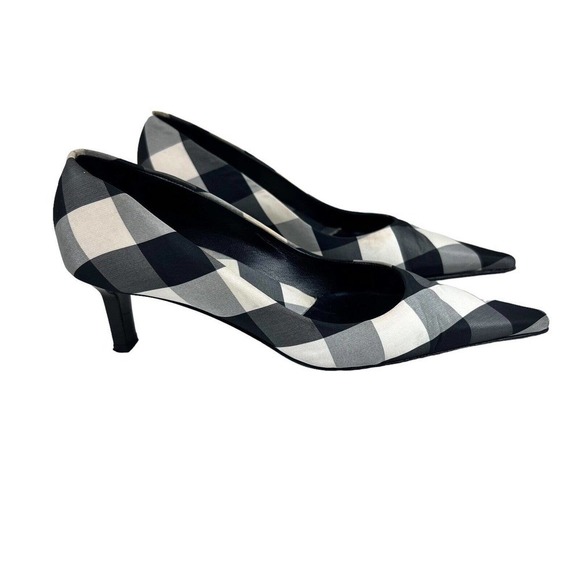DIEGO Dolcini Low Heel Pointed Toe Stiletto Size US 5.5 EU 36 Gingham Vero Cuoio - Picture 1 of 12